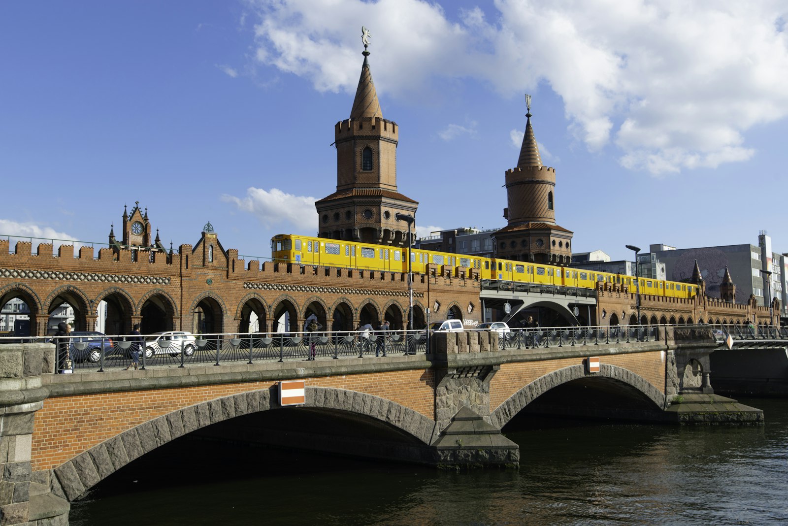 Berlin U-Bahn train crossing the Oberbaum Bridge
